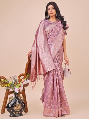 Tasrika Self Design Kanjivaram Cotton Linen Saree(Purple)