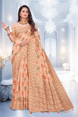 NANDKUMAR TRENDS PVT LTD Woven, Self Design Banarasi Cotton Linen Saree(Pink)