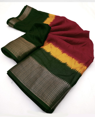 J6 Designers Self Design, Printed, Animal Print, Checkered Bollywood Cotton Silk Saree(Red)