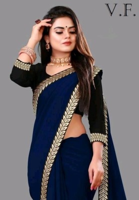 renbriza Solid/Plain Banarasi Art Silk Saree(Dark Blue)