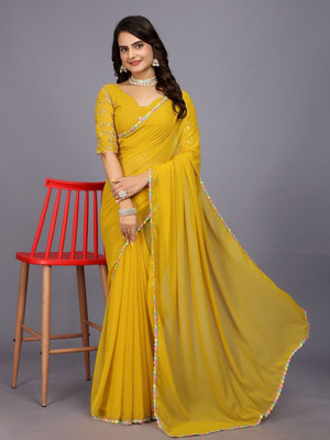 DG's Attire Embellished Bollywood Georgette Saree(Yellow)