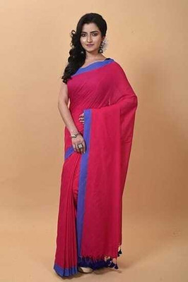 TutunDebnath Solid/Plain Handloom Pure Cotton Saree(Red)