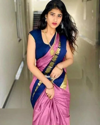 Vishal Creations Woven Banarasi Cotton Silk Saree(Pink)