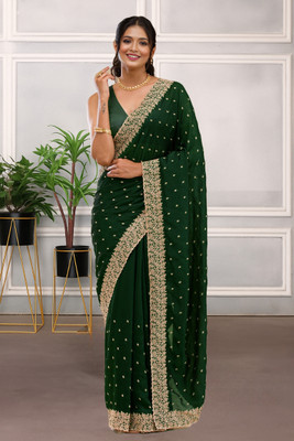 Anjani Textile Embroidered Bollywood Georgette Saree(Green)