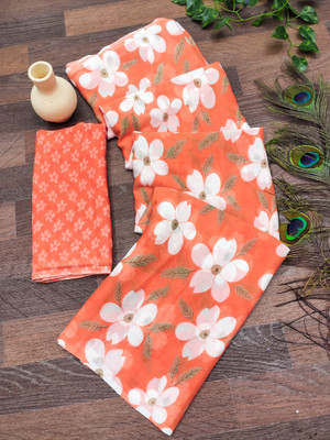 Anand Sarees Floral Print Daily Wear Georgette Saree(Orange)