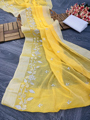 GLOWMOROUS Embroidered Chanderi Chanderi Saree(Yellow)