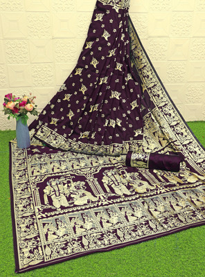 Ratnavali Woven Baluchari Silk Blend, Art Silk Saree(Purple)