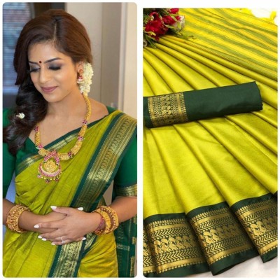 mishihouse Woven Chanderi Jacquard, Pure Silk Saree(Light Green)