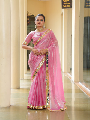 Tasrika Embellished Bollywood Tissue Saree(Pink)