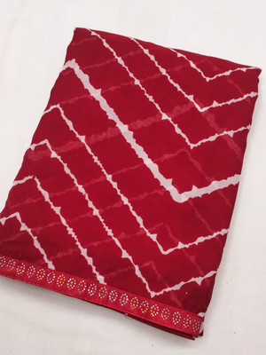 Anand Sarees Embellished, Striped, Printed Leheria Georgette Saree(Red)