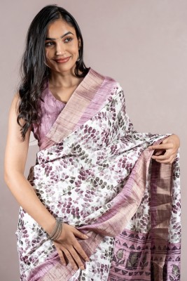 MIRCHI FASHION Printed, Geometric Print Daily Wear Silk Blend Saree(Cream, Pink, Brown)