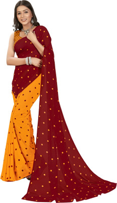 Moda Rapido Polka Print Daily Wear Georgette Saree(Red, Yellow)