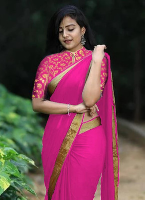 Sareez House Solid/Plain, Embellished Bollywood Georgette Saree(Pink)