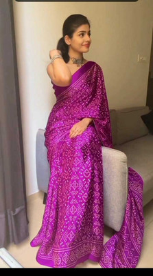 DHYEY CREATION Printed Bandhani Pure Silk, Silk Blend Saree(Purple)