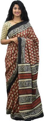 Tropwear Printed Ikkat Pure Cotton Saree(Maroon)