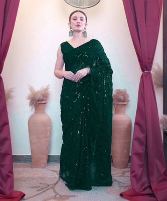 Clemira Embellished Bollywood Georgette Saree(Green)