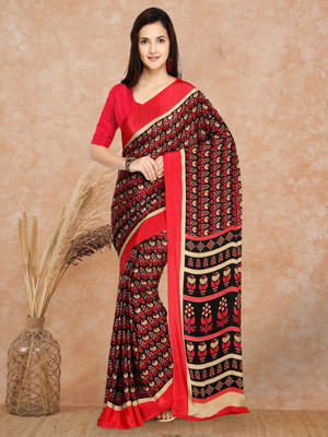 Sangria Floral Print Daily Wear Crepe Saree(Red)