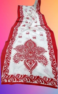 Happy Creation Printed Jamdani Handloom Cotton Blend Saree(Multicolor)