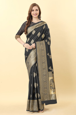 RASVRITI Woven Kanjivaram Pure Silk, Art Silk Saree(Black)