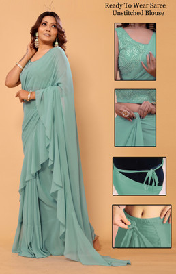 CHHELAJI Embroidered, Solid/Plain Bollywood Georgette Saree(Light Green)