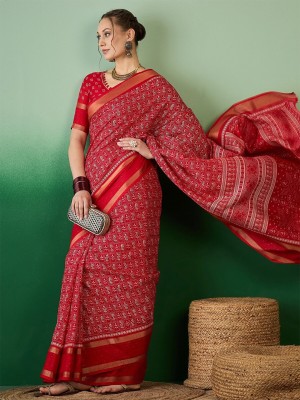 Vraggi Printed Bollywood Cotton Silk Saree(Red)