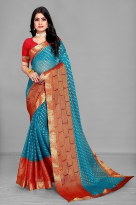 PinkEVE Printed Daily Wear Chiffon, Brasso Saree(Light Blue)