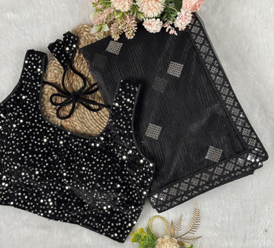 RUCHKET Embroidered Bollywood Net Saree(Black)