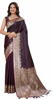 Tantvi Woven, Self Design Banarasi Satin Saree(Maroon)