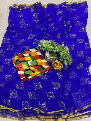 ELEGENCE FAB Embellished Daily Wear Chiffon Saree(Blue)