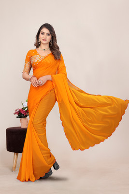V AMAN FASHION Solid/Plain, Self Design Bollywood Georgette Saree(Mustard)