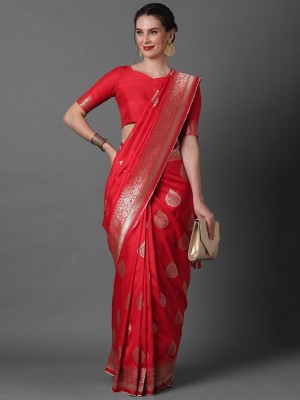 jashvicreation Woven Kanjivaram Jacquard, Art Silk Saree(Red)