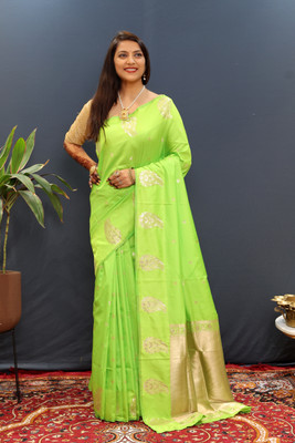 amirat Woven Banarasi Jacquard Saree(Light Green)
