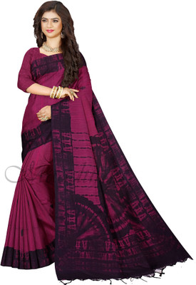 TRFASHIONHUB Printed Sambalpuri Cotton Blend Saree(Purple)