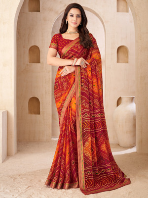 Anouk Rustic Printed Bandhani Chiffon Saree(Red)