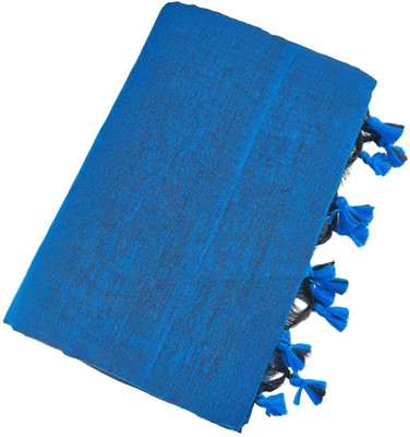Trndysares Solid/Plain Handloom Handloom Cotton Blend Saree(Blue)