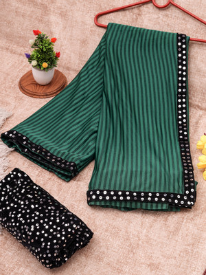 RENSILAFAB Self Design Bollywood Georgette Saree(Green)