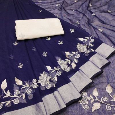 GLOWMOROUS Printed Chanderi Chanderi Saree(Dark Blue)