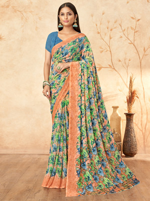 Divastri Printed Bollywood Georgette Saree(Green)