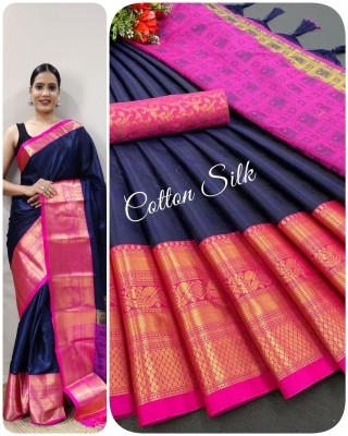 WILLMAKE Printed, Self Design, Color Block, Striped, Embroidered, Woven, Embellished, Solid/Plain Bollywood Jacquard, Art Silk Saree(Blue, Pink)