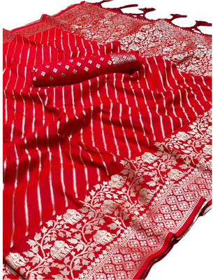 vasthralaya Woven Kanjivaram Cotton Blend Saree(Red)