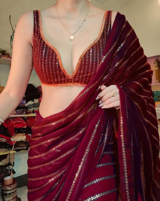 PD CLOTH VILLA Embroidered Bollywood Georgette Saree(Maroon)