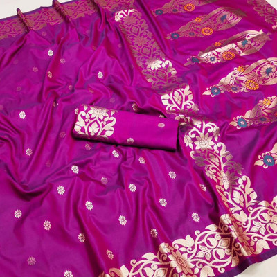 Crystalwaves Embellished, Solid/Plain Banarasi Art Silk, Jacquard Saree(Pink)
