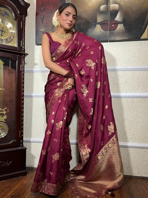 SHREE KSHETRAPAL CREATION Self Design Banarasi Pure Silk Saree(Purple)