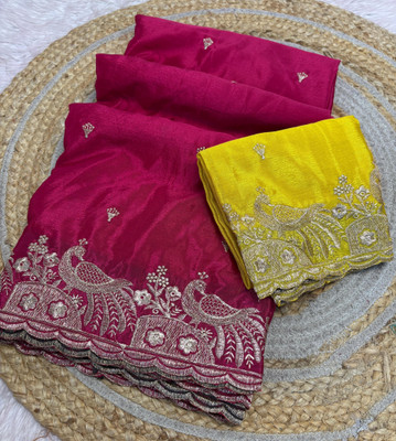 CLICKTHEMALL Embroidered Bollywood Art Silk Saree(Pink)