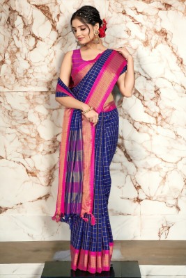 Raghav Silk Studio Woven Handloom Cotton Silk Saree(Dark Blue)