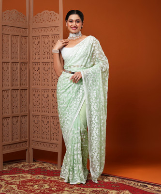 Sareemall Embroidered Bollywood Organza Saree(Light Green)