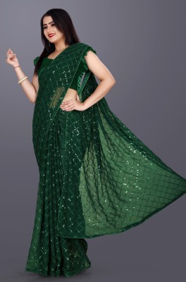 JAY KHODIYAR EMBROIDERY Embroidered Leheria Georgette Saree(Green)