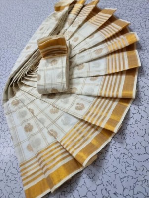 NANMAYA Woven Daily Wear Pure Cotton Saree(Cream, Gold)