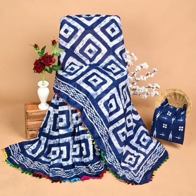 SHIVANYA HANDICRAFTS Printed, Color Block, Blocked Printed Daily Wear Pure Cotton Saree(Blue)