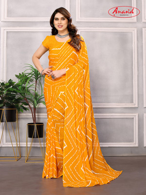 Anand Sarees Graphic Print Bollywood Georgette Saree(Yellow)
